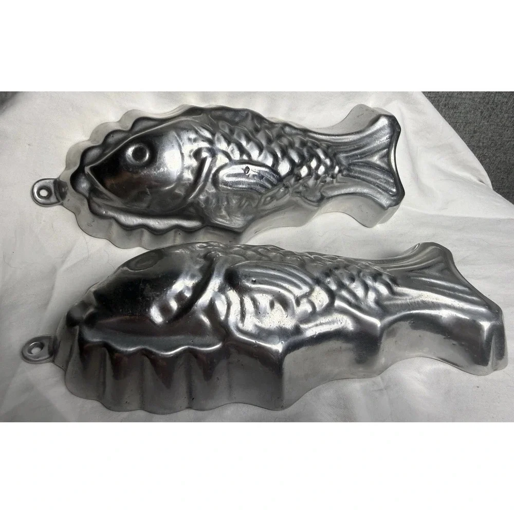 Set Of 2‎ - Vintage Aluminum Fish Mold Aspic Mousse Jello Hanging Wall Decor